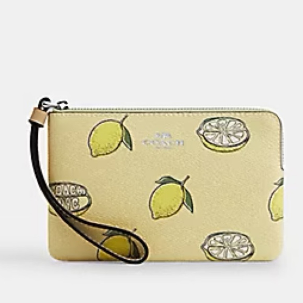 NWT Coach Corner Zip Wristlet With Lemon Print